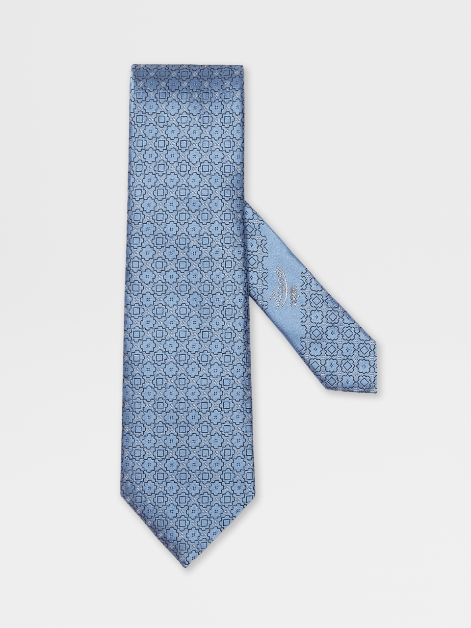 100fili 浅蓝色桑蚕丝领带